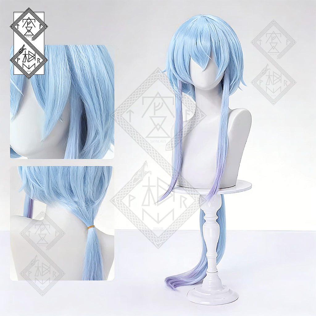 Arknights Mizuki Cosplay Wig – Blue Gradient Low Ponytail, Heat Resistant Synthetic Hair
