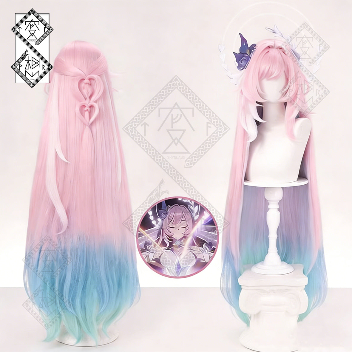 Honkai: Star Rail Great Cyrene Cosplay Wig – Long Pink Blue White Gradient Anime Wig, Heat Resistant Synthetic Hair