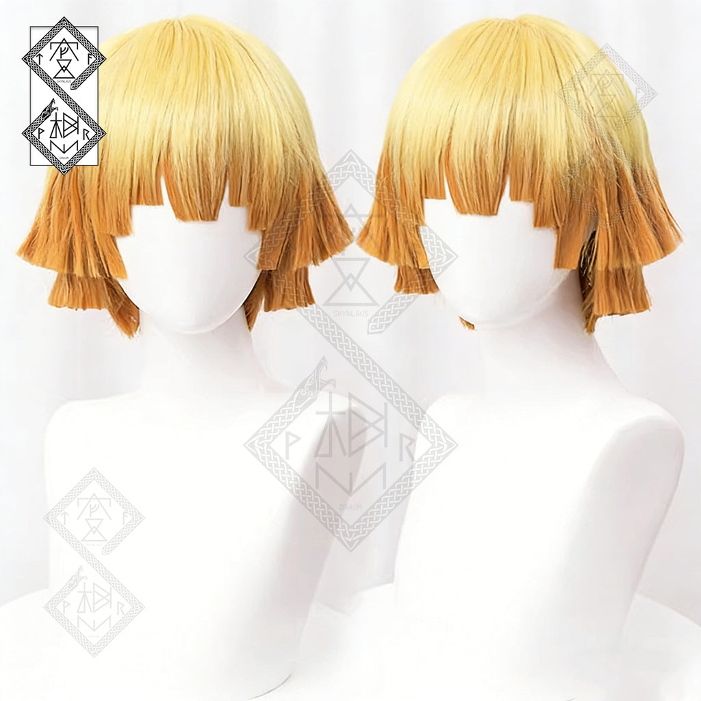 Zenitsu Agatsuma Cosplay Wig Demon Slayer Kimetsu no Yaiba Yellow Orange Gradient Short Anime Wig Heat Resistant Synthetic Hair