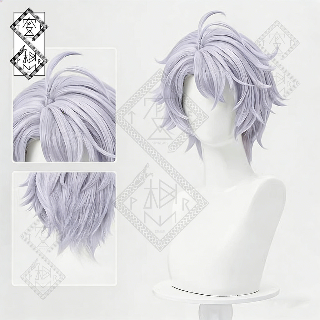 Honkai: Star Rail Phainon Cosplay Wig – Short Flipped Ends Anime Synthetic Hair(White Purple Style)