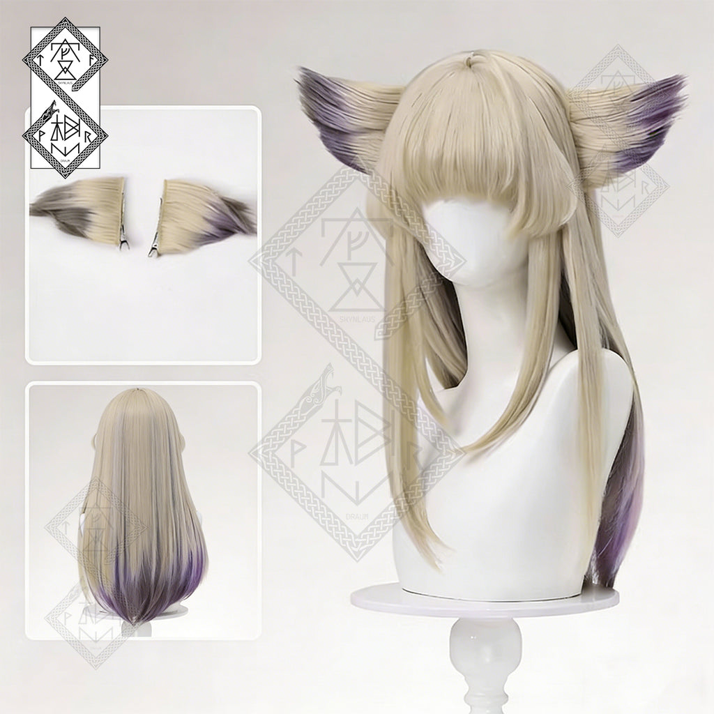 Arknights Endfield Perlica Cosplay Wig with Ears – Gradient Realistic Synthetic Hair