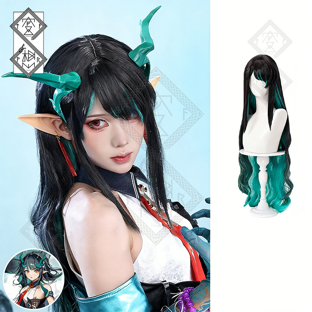 Arknights Dusk Cosplay Wig Long Gradient Wavy Hair Mixed Color Braided Anime Wig Heat Resistant Fiber