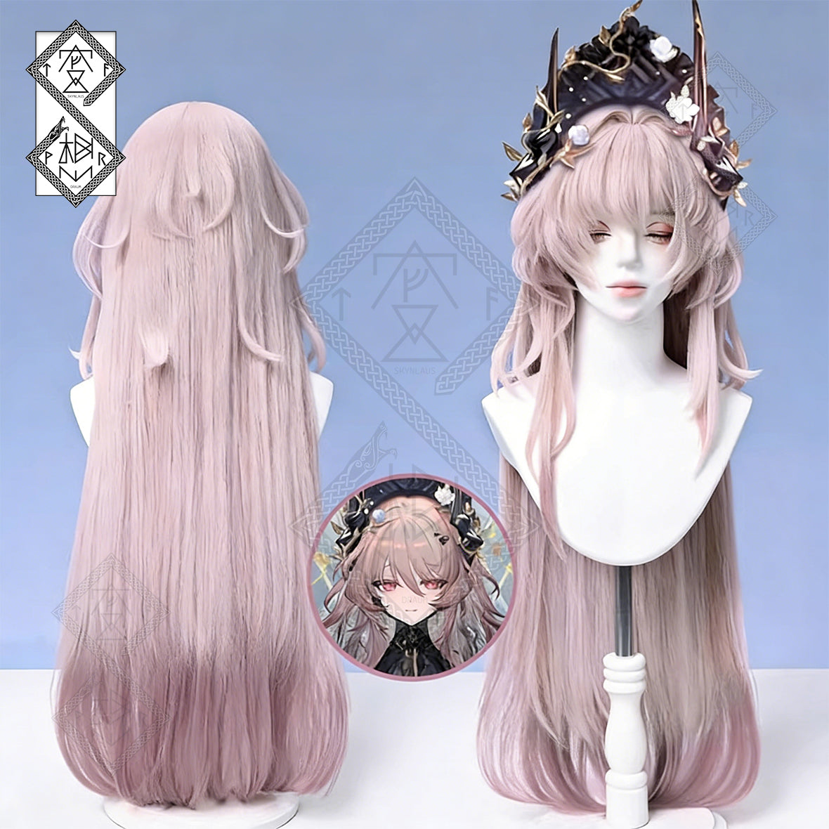 Arknights Civilight Eterna Theresa Cosplay Wig Layered Ombre Long Anime Wig Heat Resistant Fiber