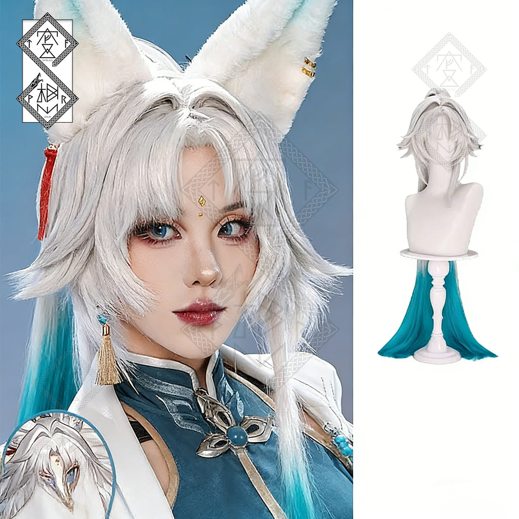 Honkai: Star Rail Feixiao Cosplay Wig with Ears & Earrings Long Ombre Ponytail Anime Wig Heat Resistant Fiber(Wig & Ears Ver.1)