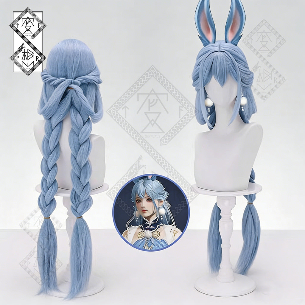 Naraka Bladepoint Blue Dream- Blue Rabbit Cosplay Wig Twin Tails Braided Anime Wig Heat Resistant Fiber