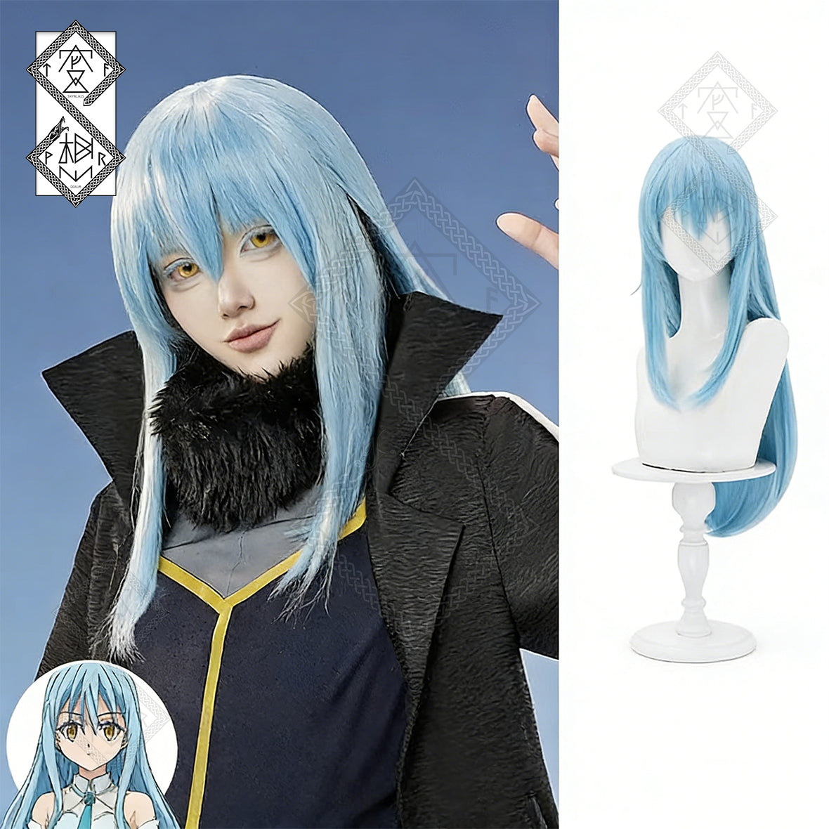 Rimuru Tempest Demon Lord Cosplay Wig from That Time I Got Reincarnated as a Slime – Short Light Blue Wig with Bangs, Heat Resistant, Pre-Styled for Anime Cosplay & Halloween