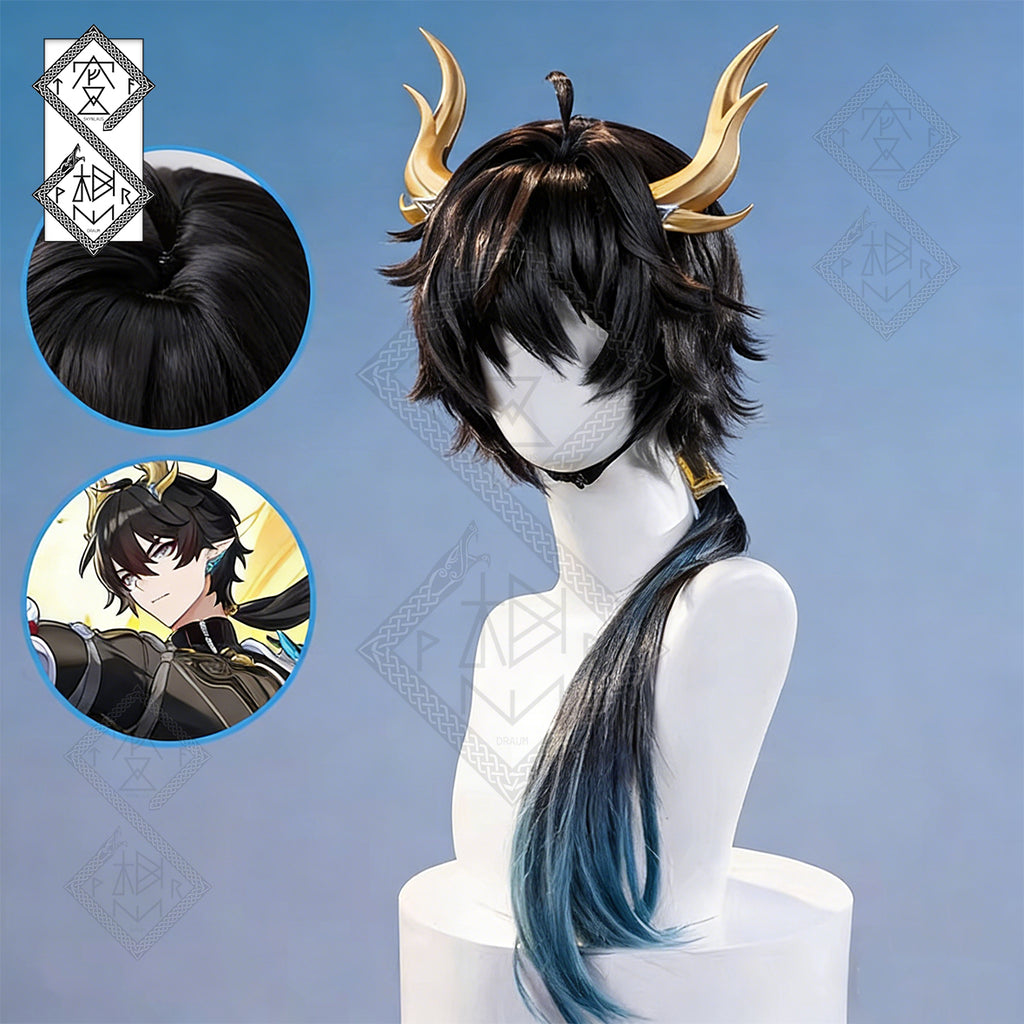 Honkai: Star Rail Dan Heng Imbibitor Lunae Cosplay Wig – Long Black Pre-Styled Heat Resistant Wig for Anime Cosplay & Halloween