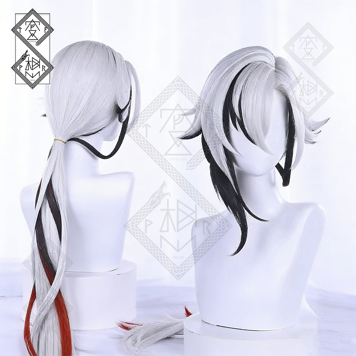 Genshin Impact Arlecchino Cosplay Wig – Long Highlighted Hair with Clip-In Bangs, Heat Resistant