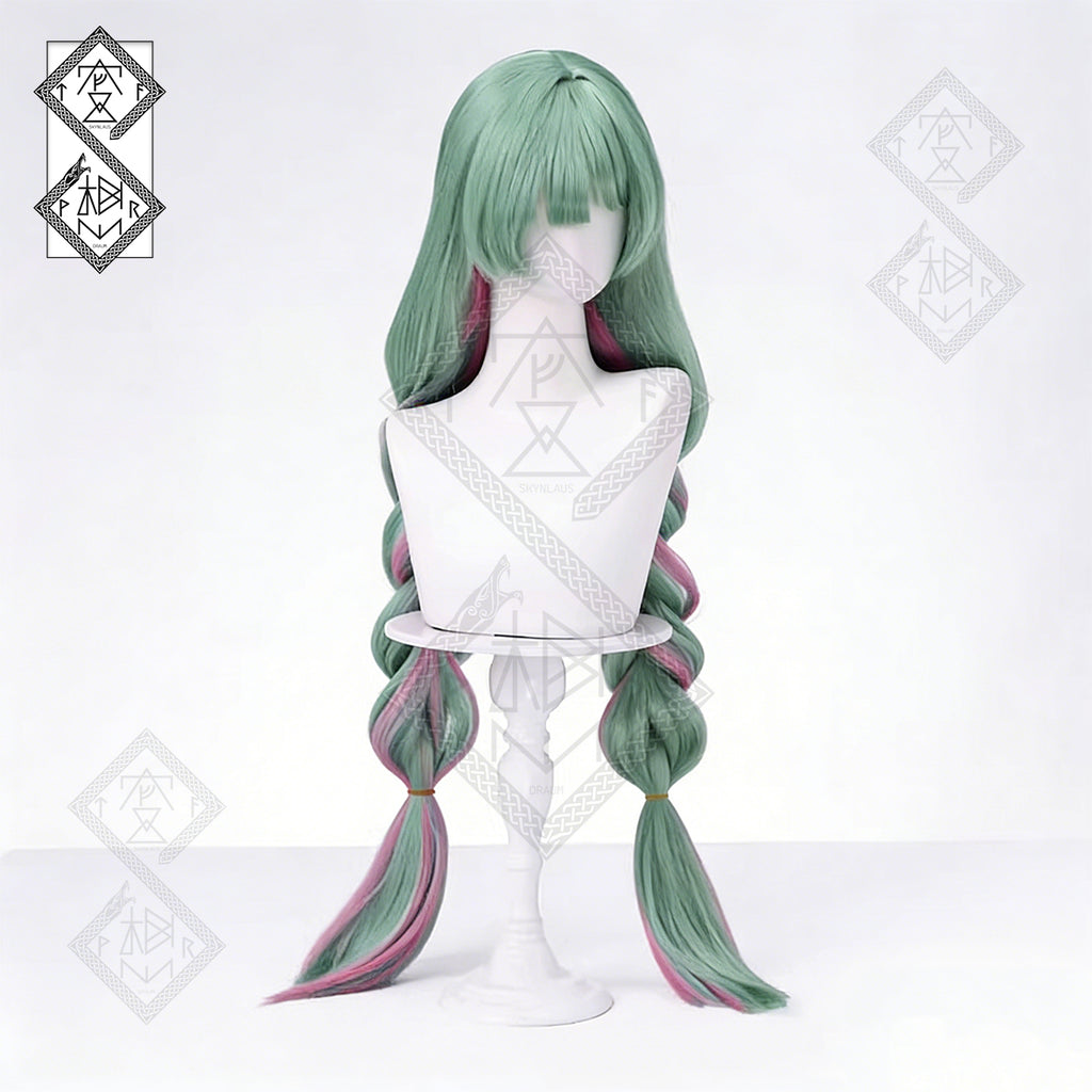 Wuthering Waves Phrolova Cosplay Wig – Twin Ponytails Braided Wig with Curly Bangs, Heat-Resistant Synthetic Anime Costume Hair