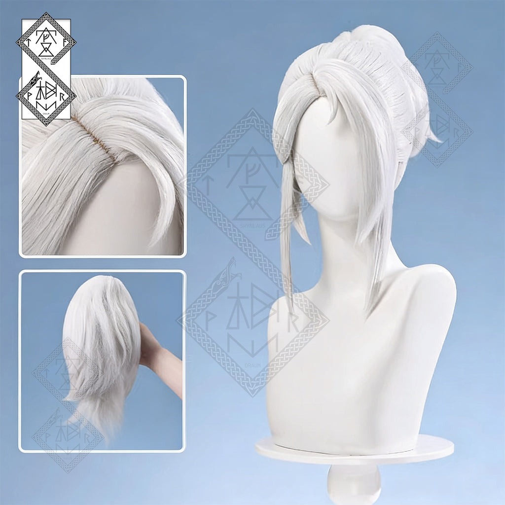 Valorant Jett Cosplay Wig – White Ponytail Wig with Hair Clip, Jett Cosplay Hair Anime Game Costume Accessory