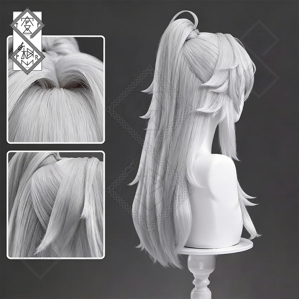 Honkai: Star Rail Jing Yuan Cosplay Wig – Long Silver Ponytail Wig, Heat-Resistant Synthetic Fiber for Men Costume