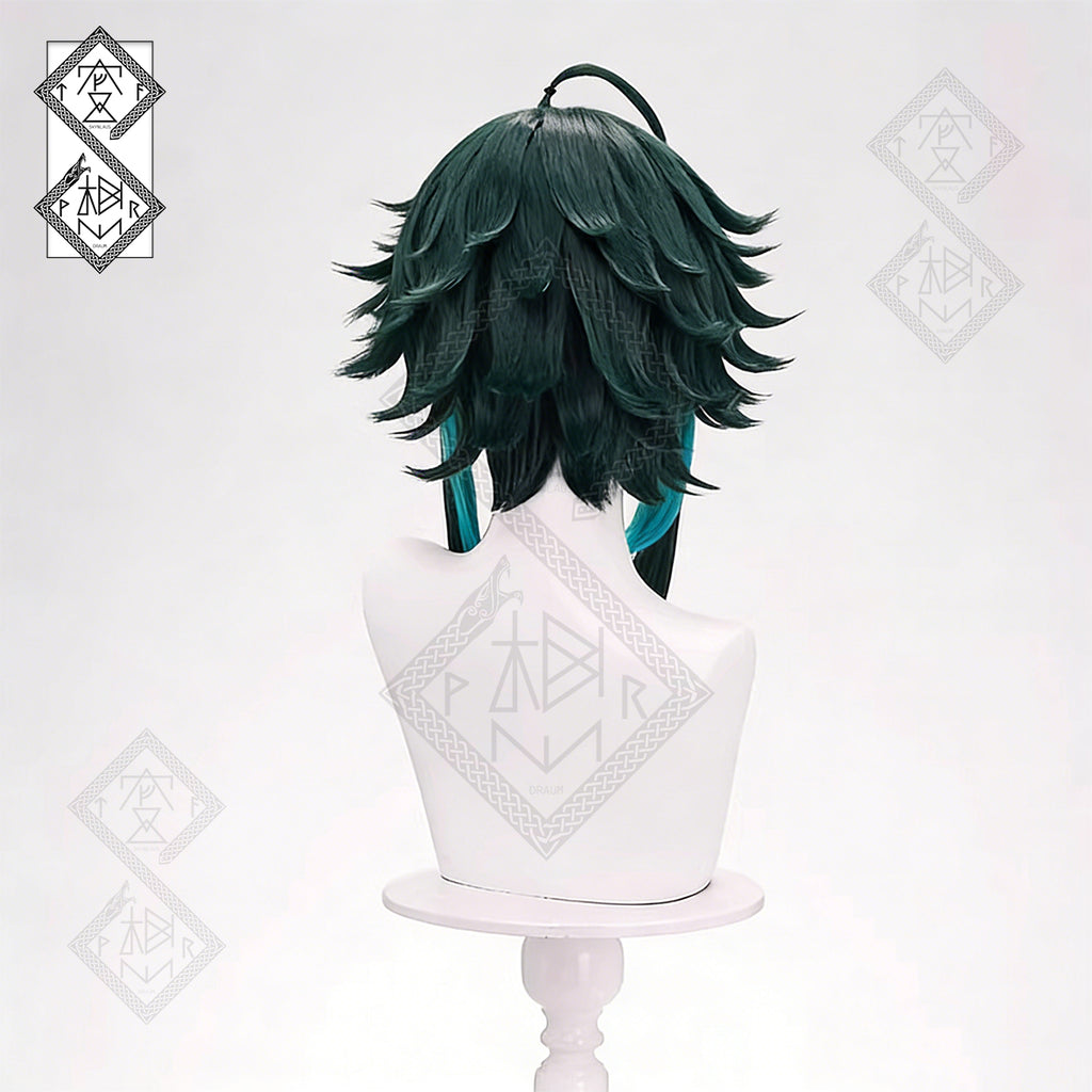 Genshin Impact Xiao Cosplay Wig – Custom Colored Middle Part Ponytail, Fluffy Top Standard Style, Heat-Resistant Synthetic Hair(Fluffy Top Style Ver.1)