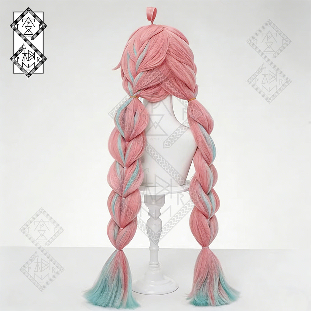 Genshin Impact Varesa Cosplay Wig – Twin Tail Braided Anime Wig with Volume