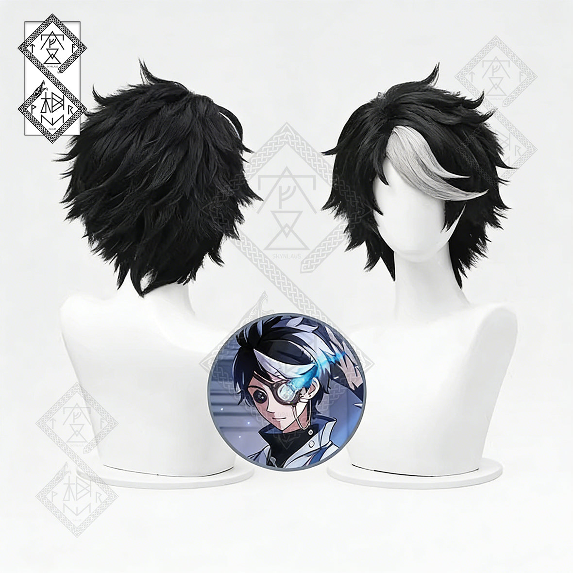 Identity V Seer Noir Cosplay Wig – Black White Short Teased Anime Wig
