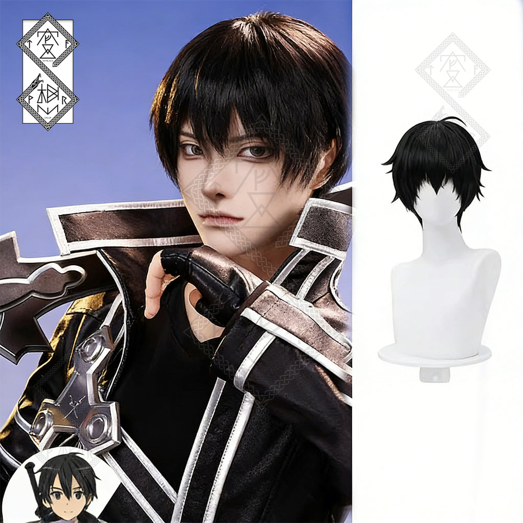Sword Art Online Kirito Cosplay Wig – Short Black Anime Wig with Realistic Scalp Bangs