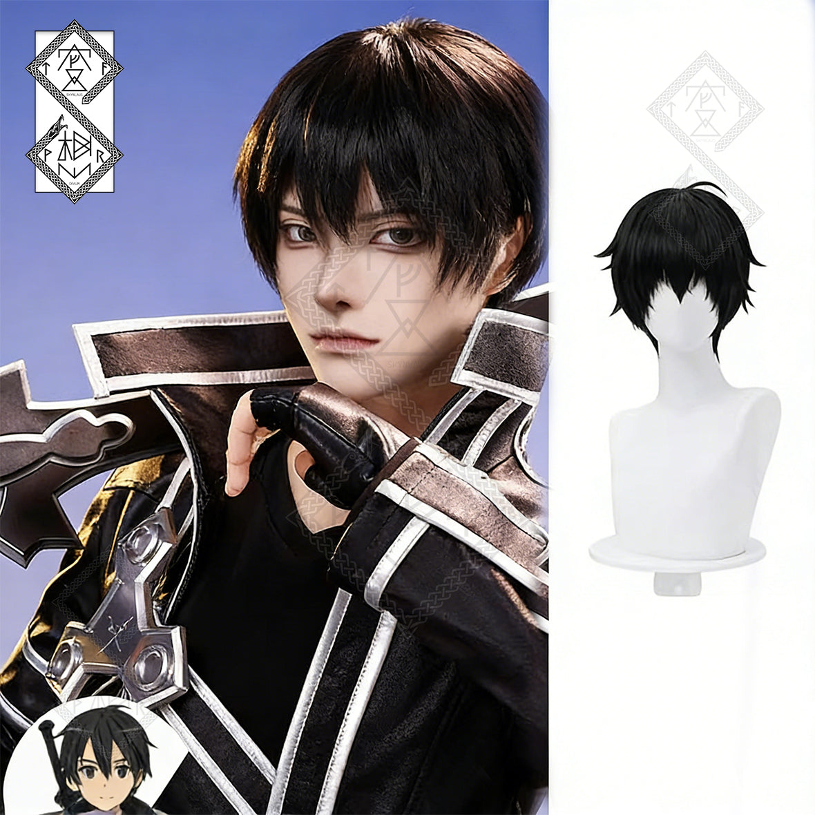 Sword Art Online Kirito Cosplay Wig – Short Black Anime Wig with Realistic Scalp Bangs