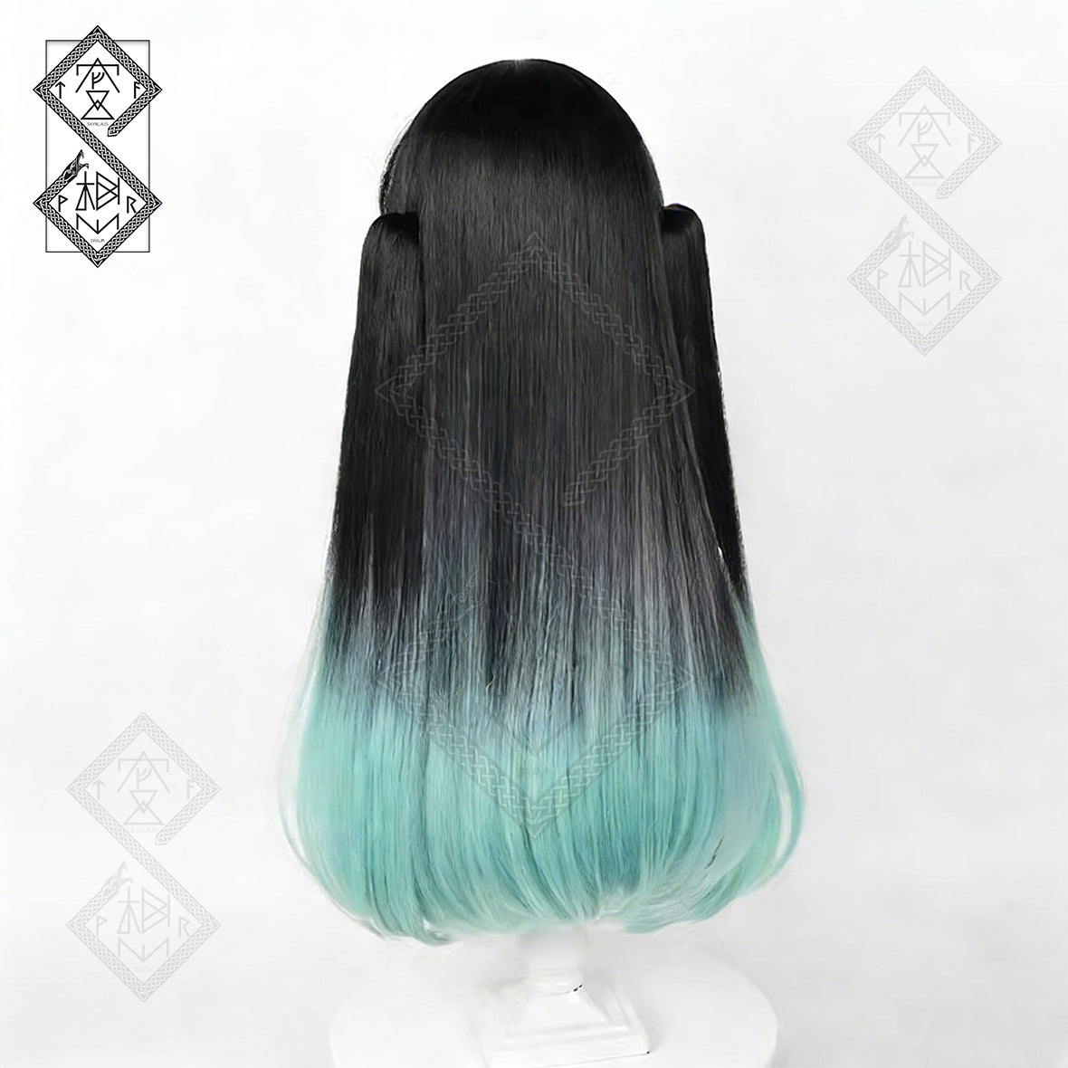 Demon Slayer Muichiro Tokito Cosplay Wig – Ombre Gradient, Twin Ponytails, Realistic Hairline, Heat Resistant, Includes Wig Cap(Style 2 – Dyed Gradient Version)