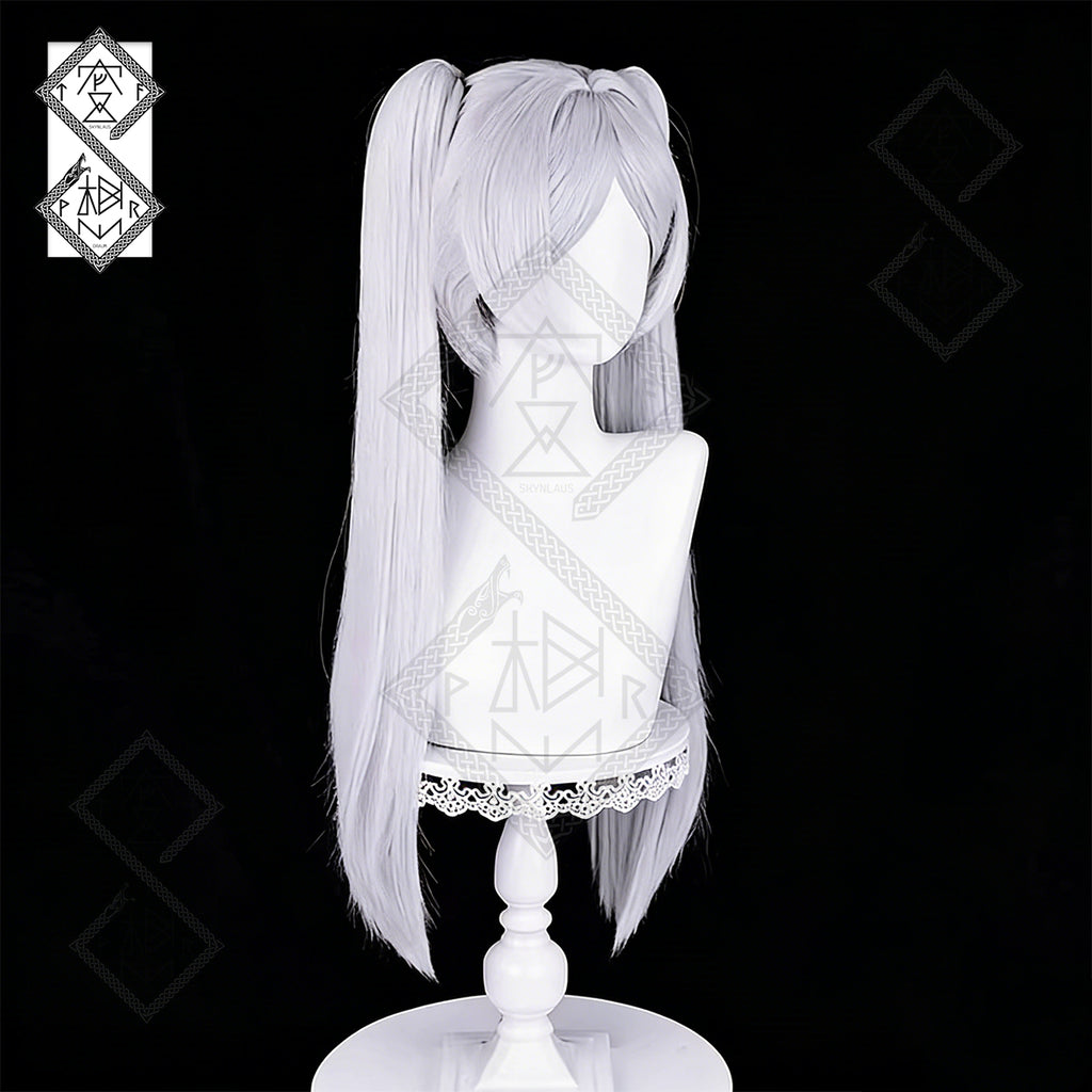 Frieren Beyond Journey's End Frieren Cosplay Wig – Long Straight Hair with Ponytail, Realistic Hairline, Heat Resistant(Style 1 - Tied Hairstyle)