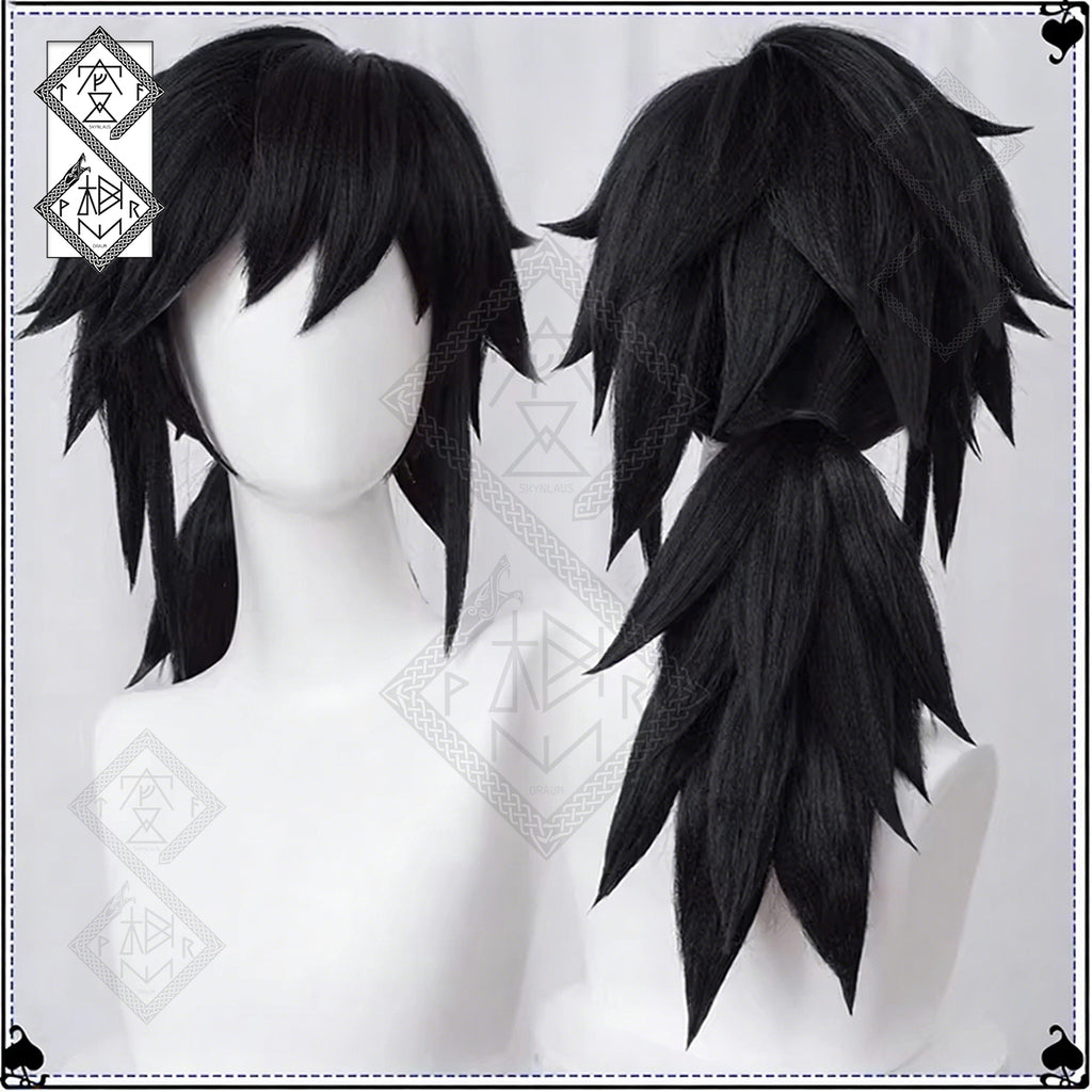 Demon Slayer Giyu Tomioka Cosplay Wig – Thick Fluffy Heat-Resistant Synthetic Hair, Easy Styling, Curled Ends, Anime Costume Wig (Version 2 Optional) Style 1 – Fluffy Wig Top