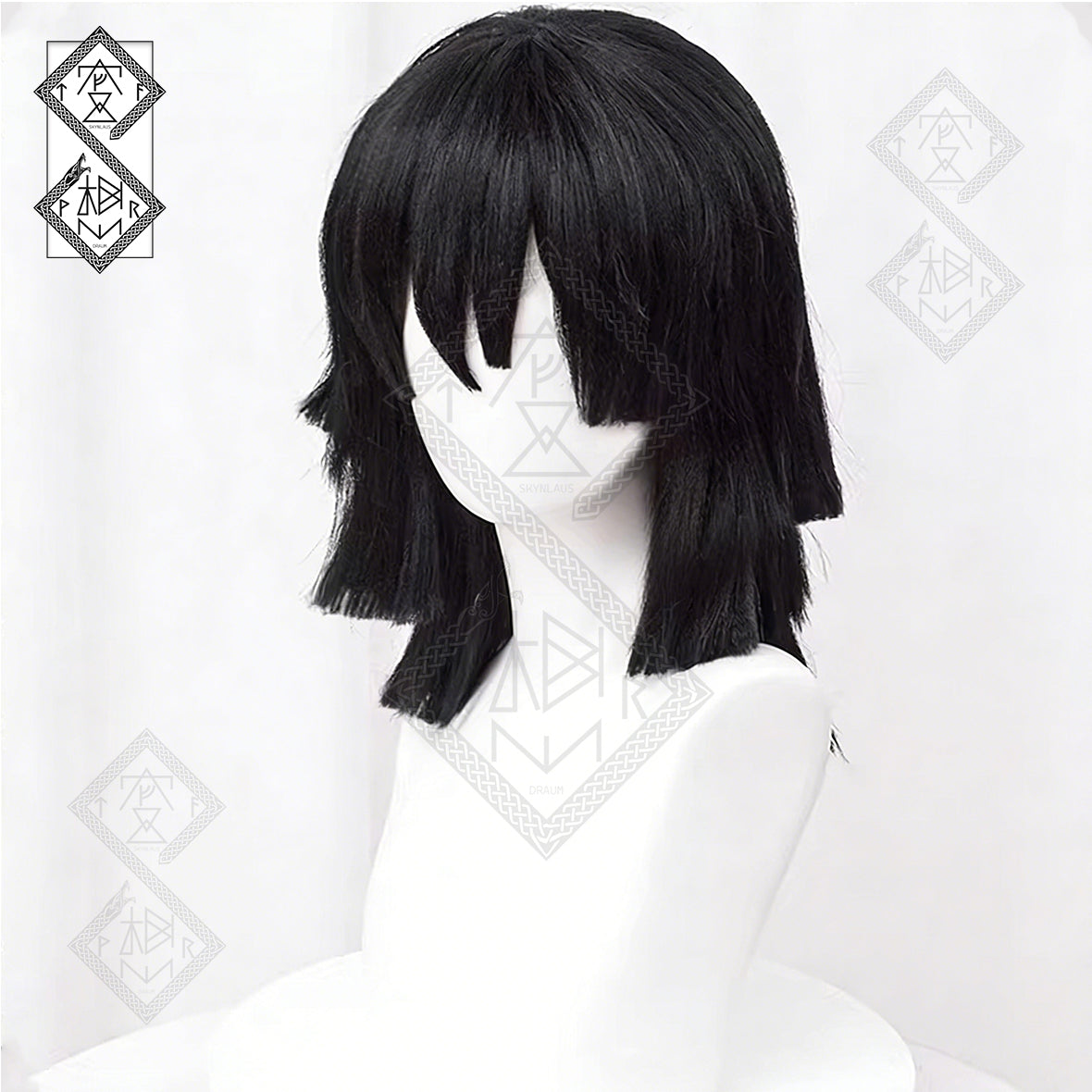 Demon Slayer Obanai Iguro Cosplay Wig – Black Thick Fluffy Anime Hair Wig (2 Versions) Ver.1 Teased Top