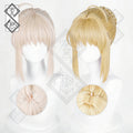 Saber Alter Cosplay Wig – Fate Zero Artoria Pendragon Blonde Bun Anime Wig Heat Resistant Synthetic Hair(Ver.1 Mixed Gold)
