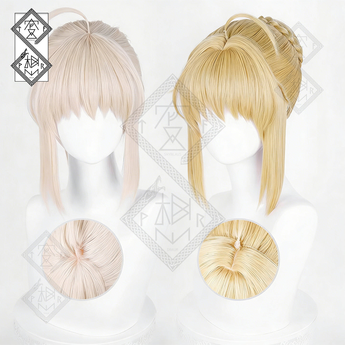 Saber Alter Cosplay Wig – Fate Zero Artoria Pendragon Blonde Bun Anime Wig Heat Resistant Synthetic Hair(Ver.1 Mixed Gold)