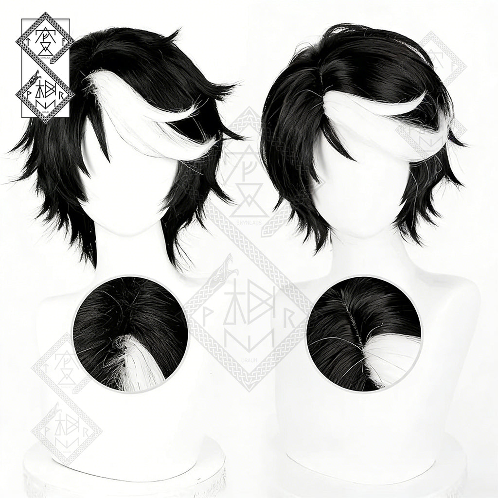 Seer Noir Cosplay Wig – Black & White Gradient Top Hair Identity V Under Truth(Ver.1 Fluffy Top)
