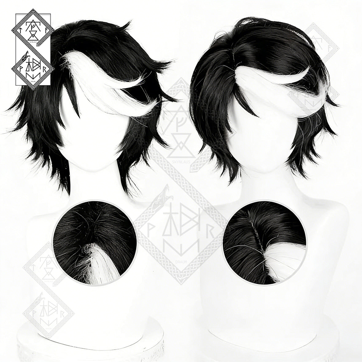 Seer Noir Cosplay Wig – Black & White Gradient Top Hair Identity V Under Truth(Ver.1 Fluffy Top)