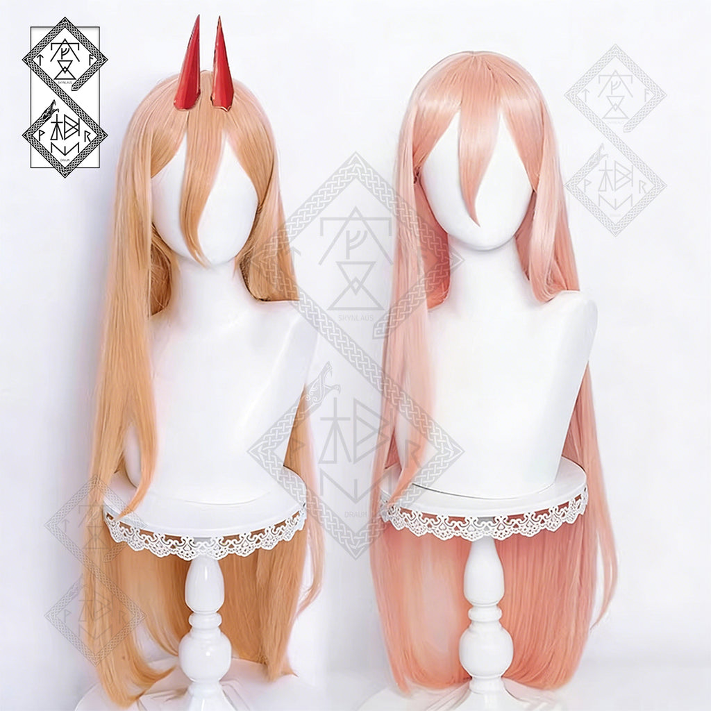 Chainsaw Man Power Cosplay Wig – Custom Blended Color, Smooth & Easy Styling(Ver.1 Apricot Orange)
