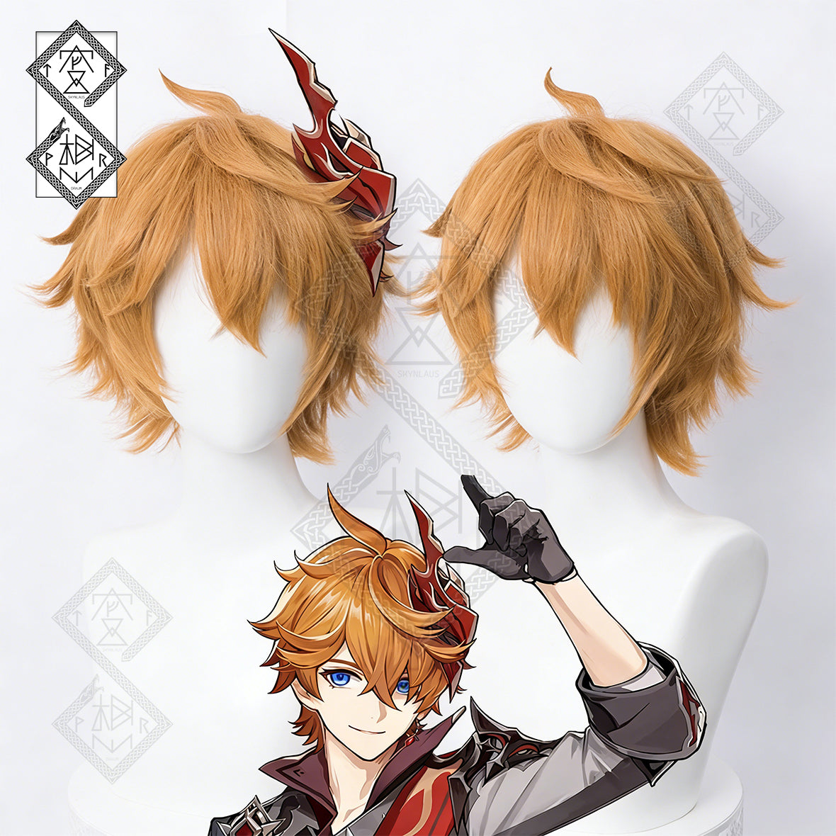 Genshin Impact Tartaglia Childe Cosplay Wig – Short Spiky Hair, Fatui Style, Heat Resistant Synthetic Hair(Ver.1 Fluffed Top)