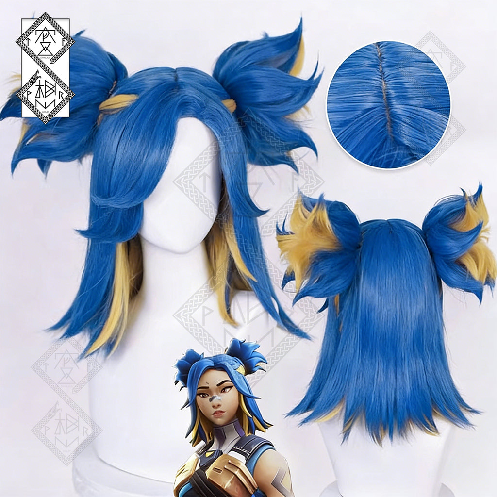 Valorant Neon Cosplay Wig – Half-Up Hair with Flower-Shaped Ponytail Clipped at Scalp, Heat Resistant Synthetic Hair for Cosplay