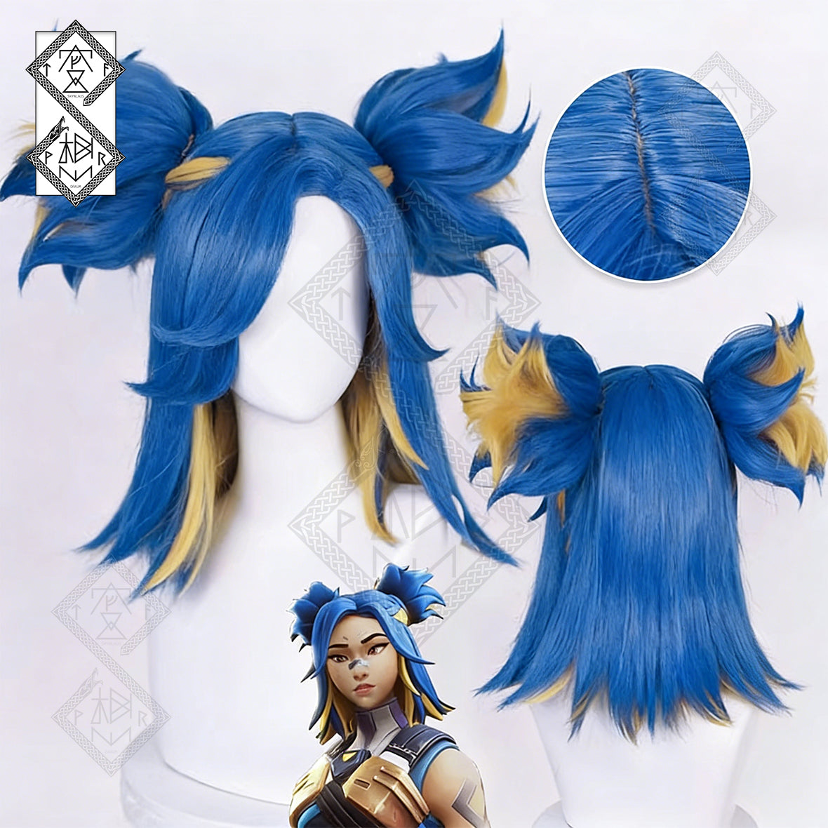Valorant Neon Cosplay Wig – Half-Up Hair with Flower-Shaped Ponytail Clipped at Scalp, Heat Resistant Synthetic Hair for Cosplay