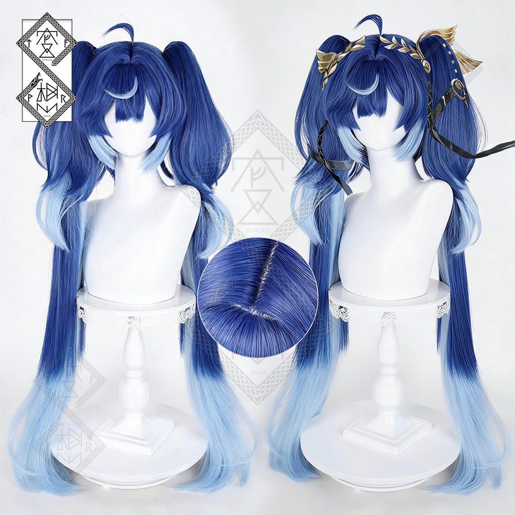 Genshin Impact Iuno Cosplay Wig - Twin Tails with Tiger-Claw Clips, Heat Resistant Synthetic Hair