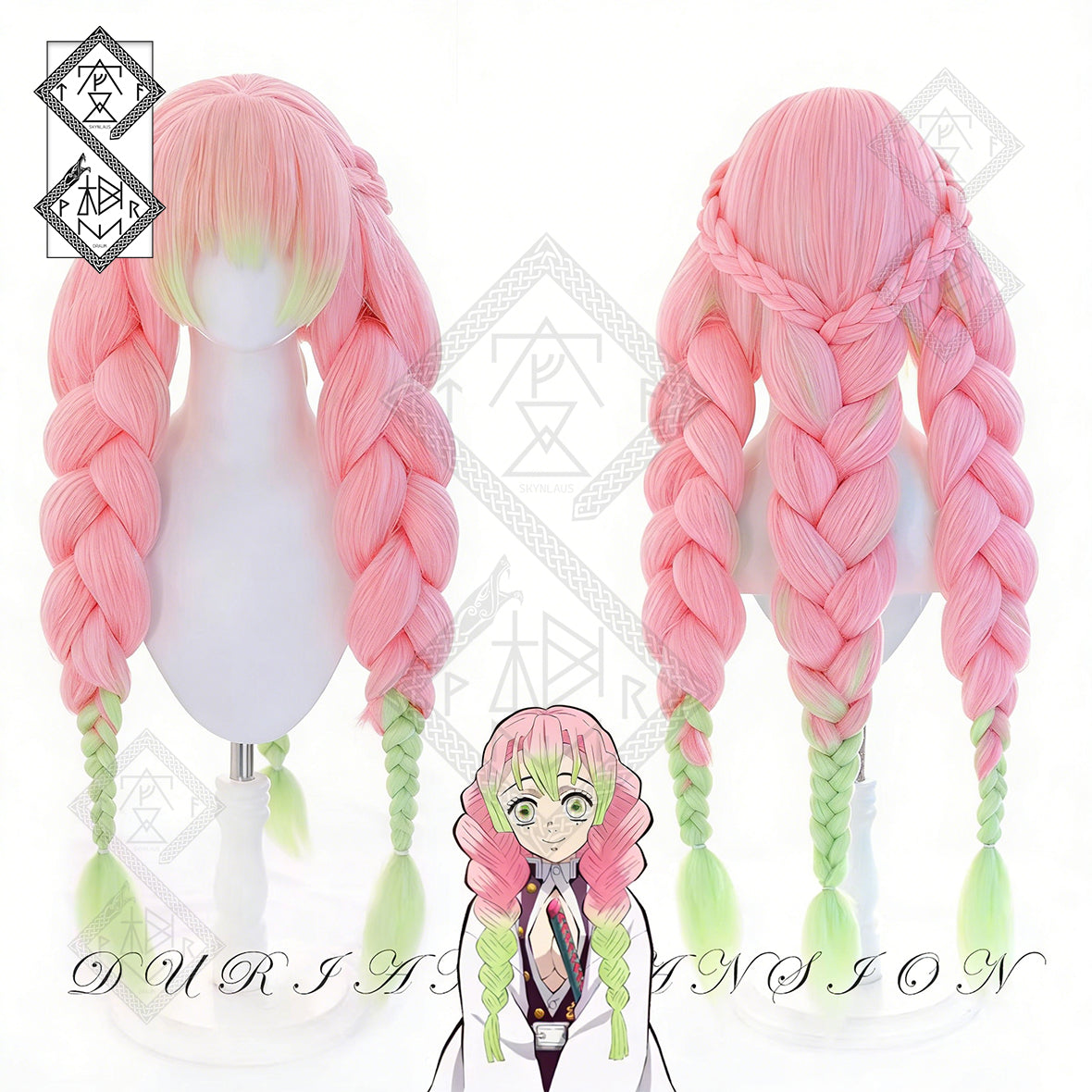 Demon Slayer Mitsuri Kanroji Cosplay Wig – 5 Braids, Thick Gradient Hair, Anime Costume Wig