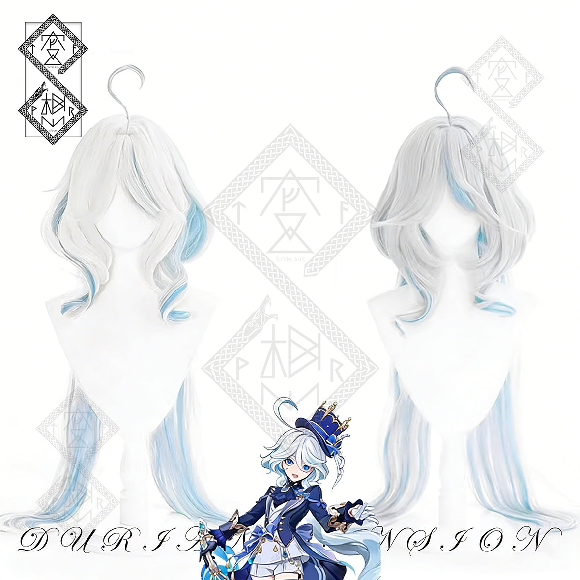 Genshin Impact Furina Cosplay Wig Focalors Hydro Archon Long Blue Gradient Hair Heat Resistant Costume Wig(Style 1 White Wig)