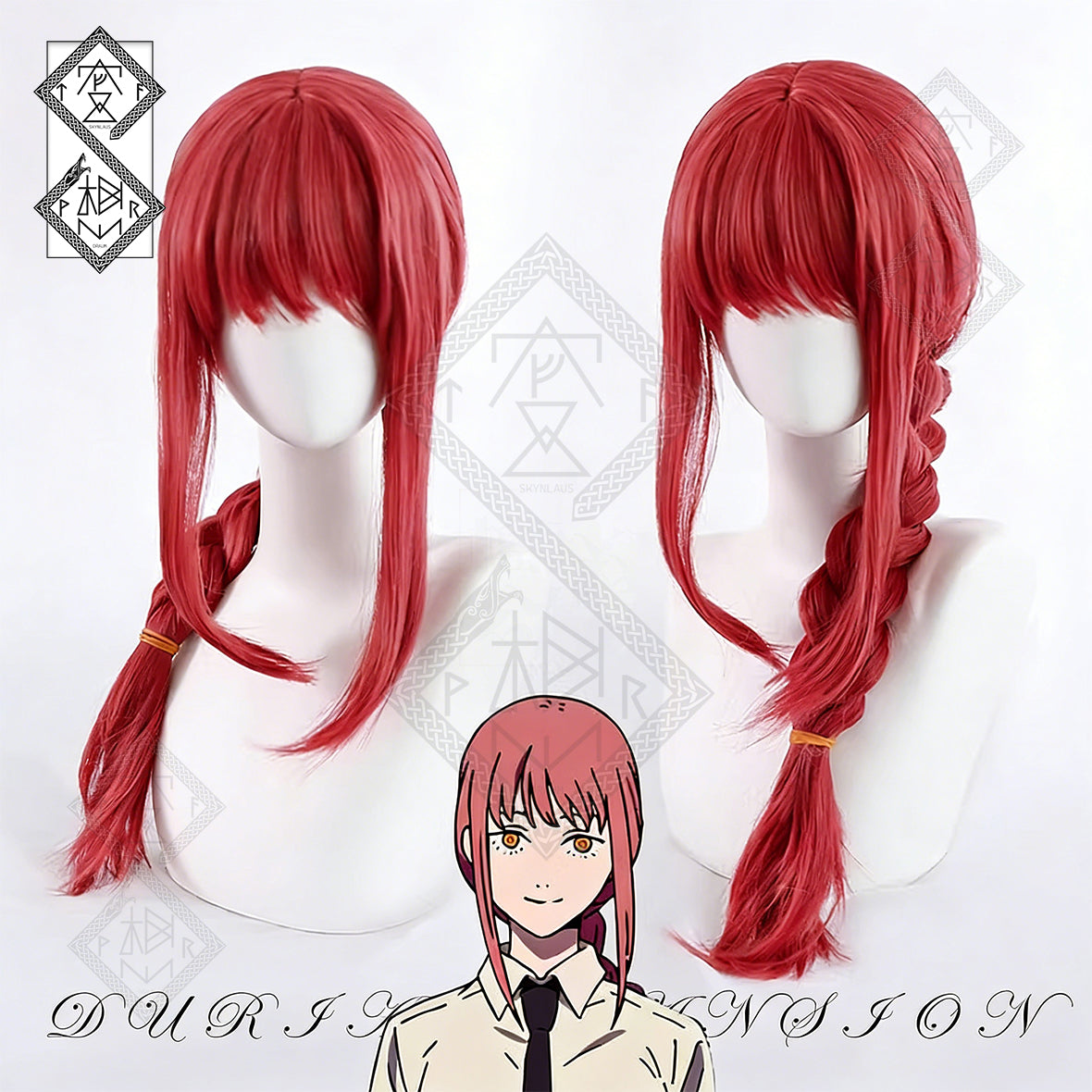 Chainsaw Man Makima Cosplay Wig Long Red Braided Hair Heat Resistant Anime Costume Wig