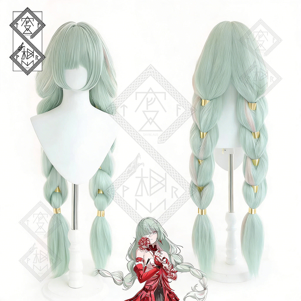 Wuthering Waves Phrolova Cosplay Wig – Middle Part Twin Braids Gradient Synthetic Hair Fluffy Pre-Styled