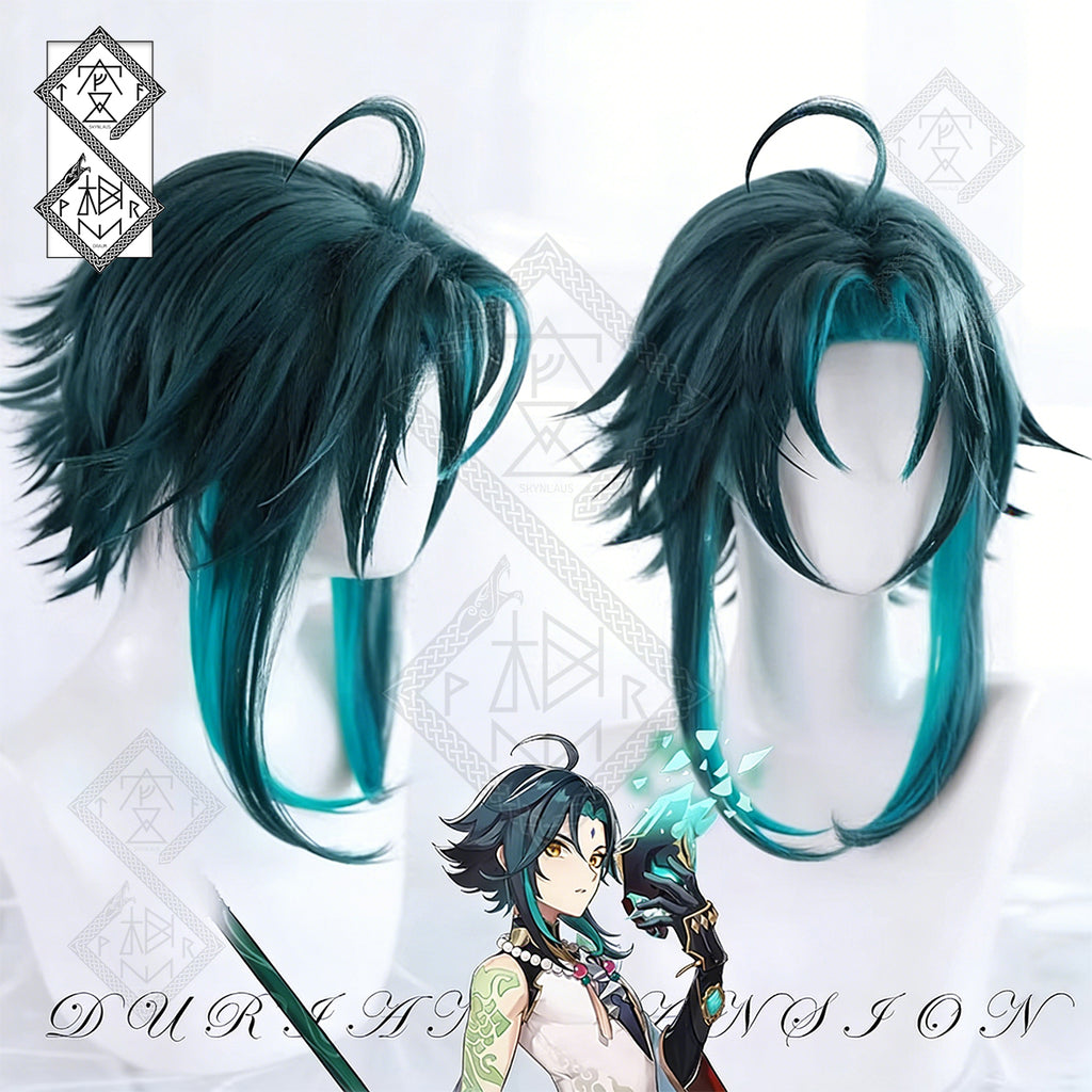 Genshin Impact Xiao Cosplay Wig – Middle Part Spiky Ponytail with Gradient Synthetic Hair(Sim Scalp Top Version)