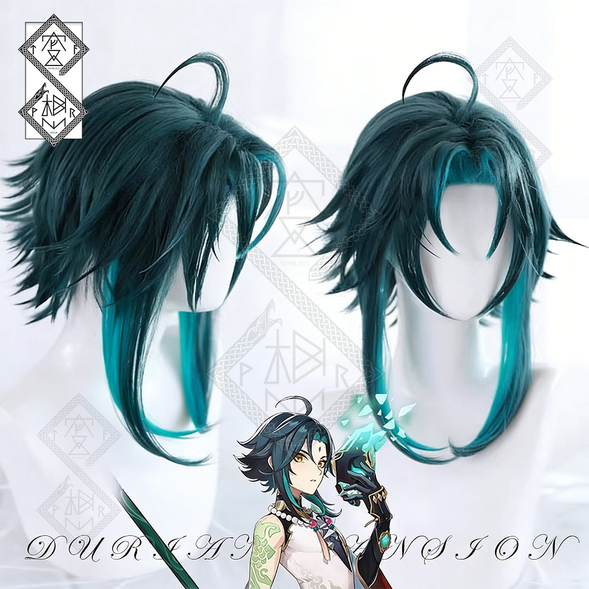 Genshin Impact Xiao Cosplay Wig – Middle Part Spiky Ponytail with Gradient Synthetic Hair(Sim Scalp Top Version)