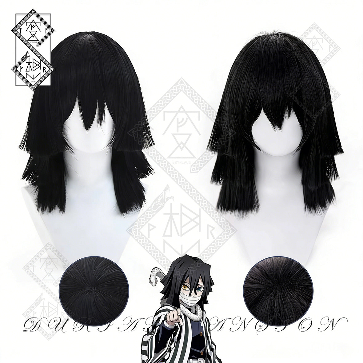 Demon Slayer Obanai Iguro Cosplay Wig | Snake Pillar Anime Wig | Heat Resistant Synthetic Hair(Scalp-Top Wig)