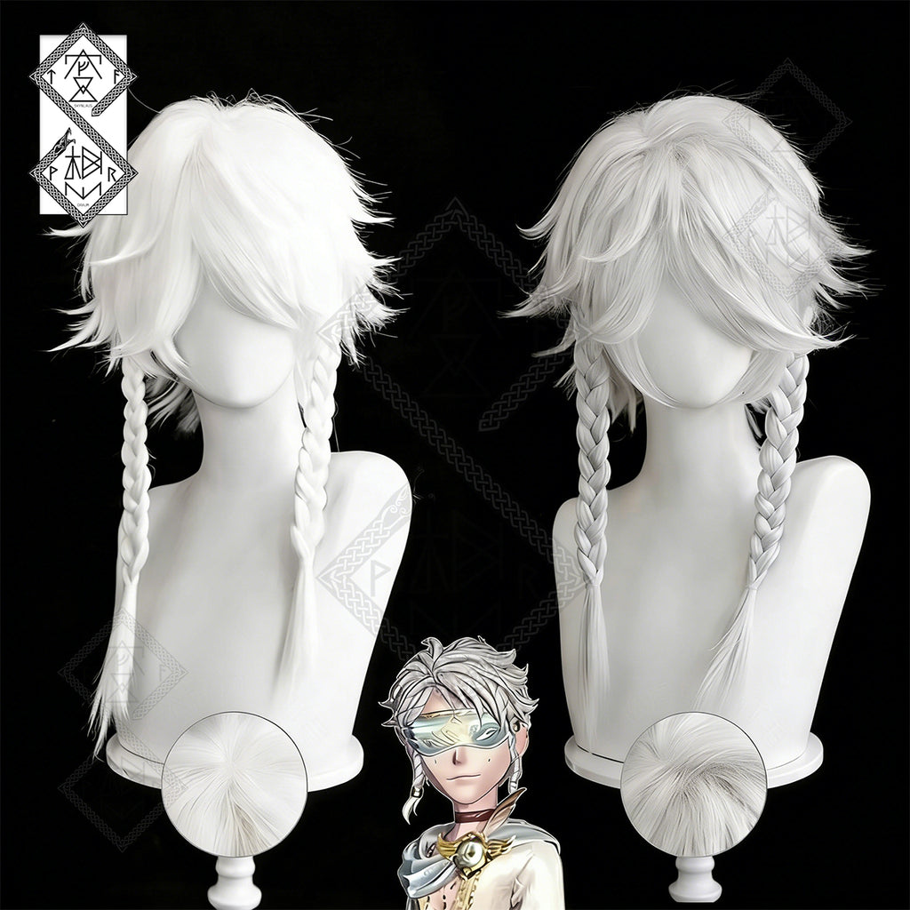 Identity V Seer Cosplay Wig White Prophet Anime Wig Heat Resistant Synthetic Hair for Halloween Costume Party(Ver.1 Silver White)