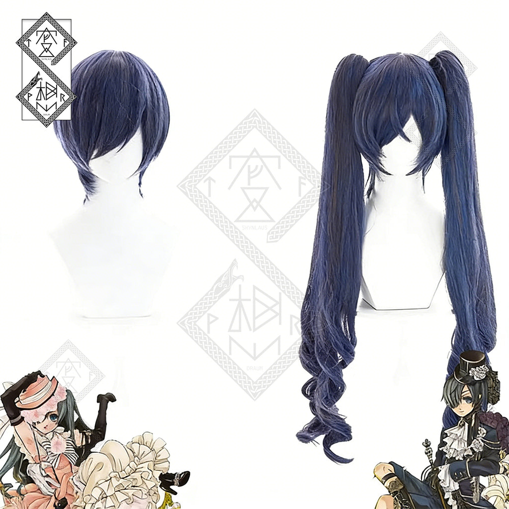 Black Butler Ciel Phantomhive Cosplay Wig Mixed Fiber Short Blue Anime Wig Crossplay Costume Hair(Ver.1 Long Hair)
