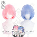 Re Zero Rem Ram Cosplay Wig Blue Pink Long Straight Anime Wig Heat Resistant Costume Hair for Women(Ver.1 Ram)