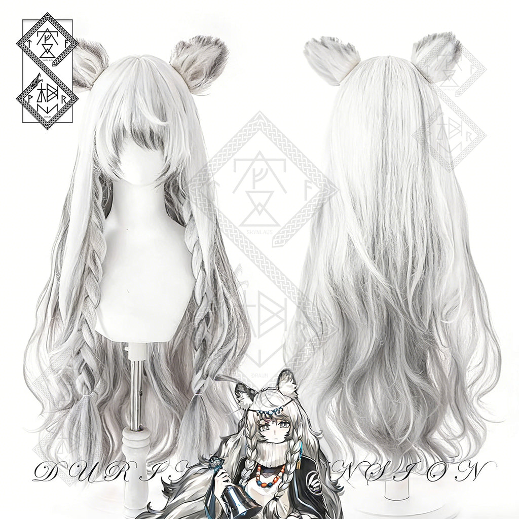 Arknights Pramanix Cosplay Wig Snow Leopard Ears White Long Wig Anime Costume Hair with Fur Ears Set