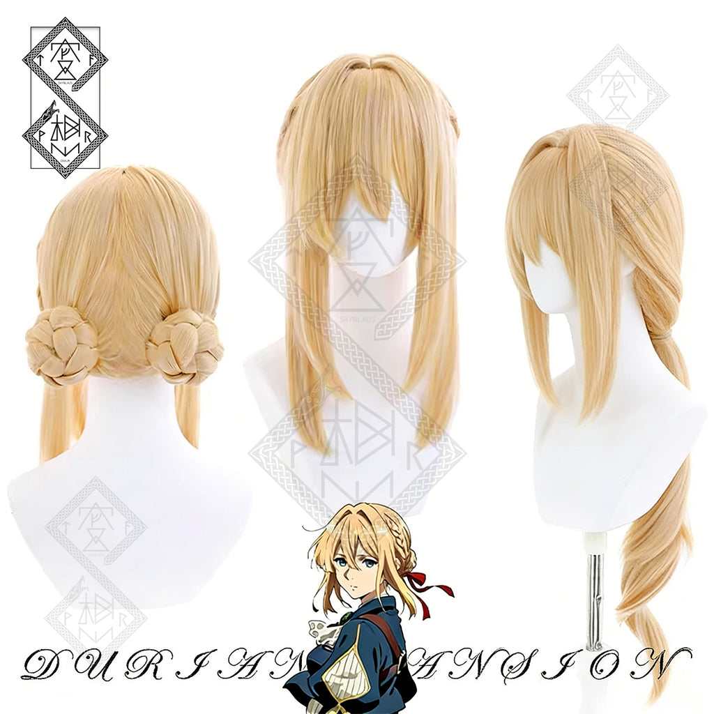 Violet Evergarden Violet Cosplay Wig Blonde Long Straight Anime Wig Heat Resistant Costume Hair for Women(Loose Hair Version)