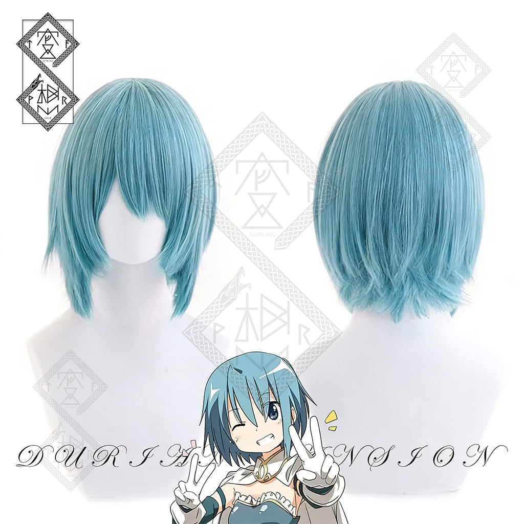 Puella Magi Madoka Magica Sayaka Miki Cosplay Wig Short Blue Anime Wig Heat Resistant Synthetic Hair for Women Halloween Costume