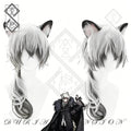 Arknights SilverAsh & Cliffheart Cosplay Wig White Silver Anime Wig Furry Wolf Ears Plush Headband Costume Set(Wig Only)