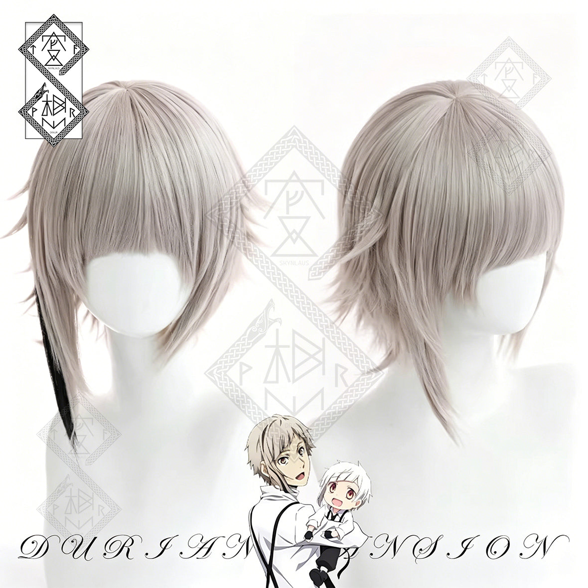 Bungo Stray Dogs Atsushi Nakajima Cosplay Wig White Anime Wig with Black Clip Hair Extension Halloween Costume Wig for Men