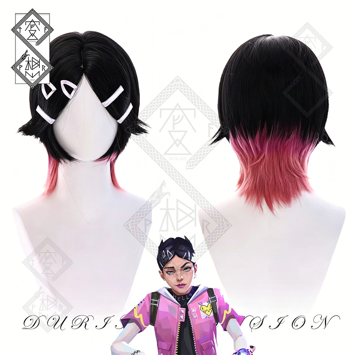 Valorant Clove Cosplay Wig Tri-Color Gradient Synthetic Anime Wig Halloween Costume Wig for Women