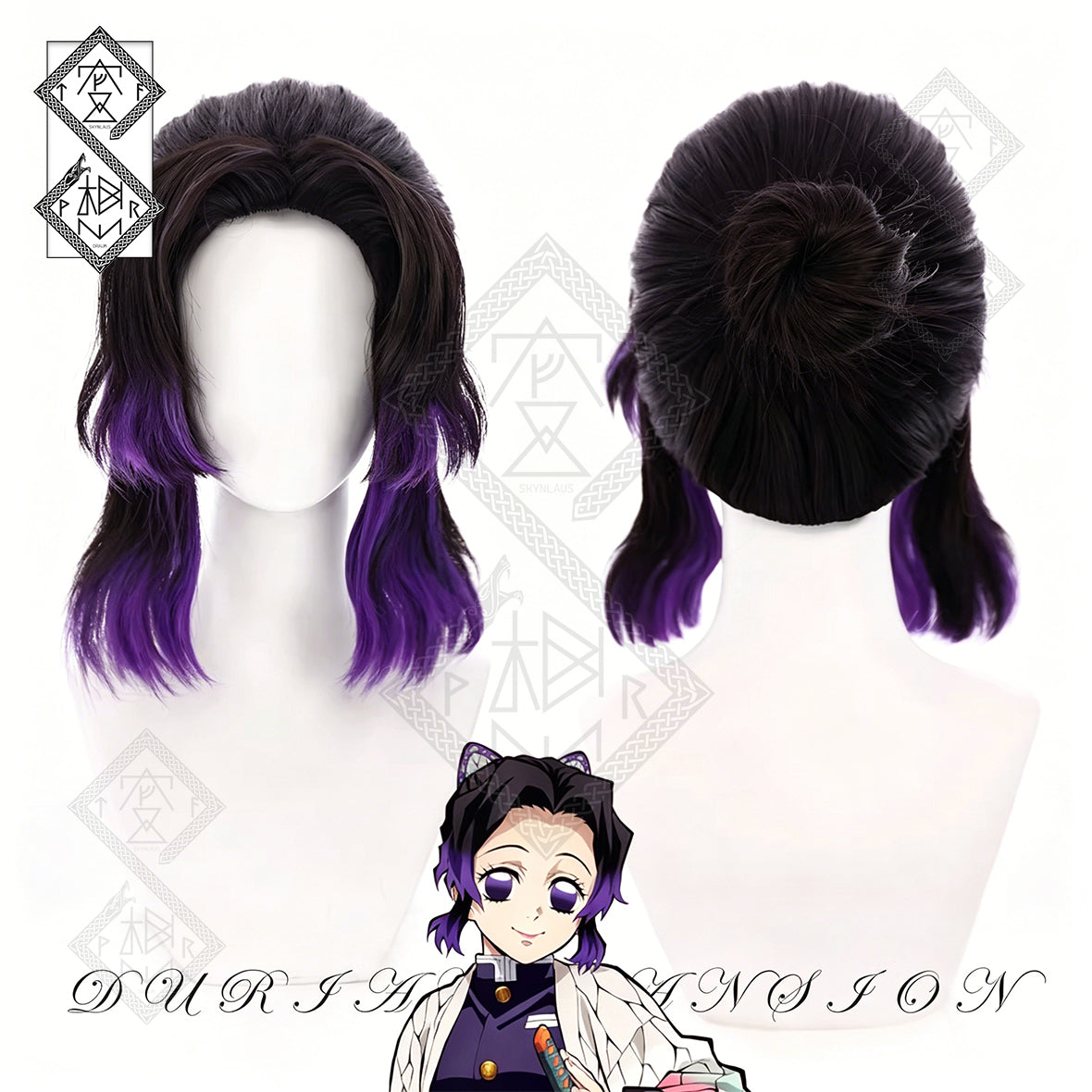 Shinobu Kocho Cosplay Wig Demon Slayer Purple Black Gradient Anime Wig Pre-Styled Bun Heat Resistant Synthetic Hair
